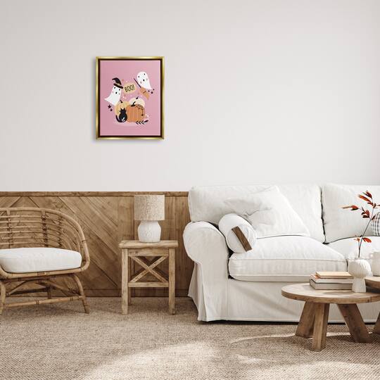 Stupell Industries Pink Boo Halloween Ghosts Framed Floater Canvas Wall Art